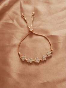 1pc Simple Gold Rhinestone Snowflake Bracelet Fashion Teen Sweet Popular Cute Snowflake Personalized Bracelet, For Christmas - Gold - View 2