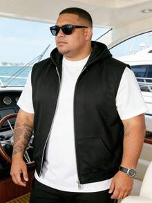 男士大码休闲上衣、T恤、连帽运动夹克、时尚休闲背心、黑色连帽背心，适合日常穿着、运动和度假，是送给丈夫的理想礼物，也是健身必备单品和时尚搭配必备，适合春夏穿着。 - 黑色 - 查看 6