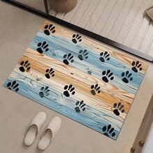 1 pieza Alfombra de baño con estampado de huella de cachorro y patrón de grano de madera retro, alfombra lavable de gel de sílice - huellas de patas de cachorro - Ver 4