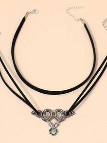 Bộ 2 dây chuyền kiểu Gothic hình rắn, vòng cổ và dây chuyền bằng kim loại mạ bạc, phù hợp cho nam giới đeo hàng ngày, dự tiệc, lễ hội âm nhạc. - Màu Bạc Cổ - Xem 3