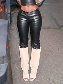 Women's Knee High Boots Peep Toe Slouchy Wedges High Heels PullOn Party Dress Fall Winter Suede Long Boots For Woman Party Shoes - 杏色A - 查看 5