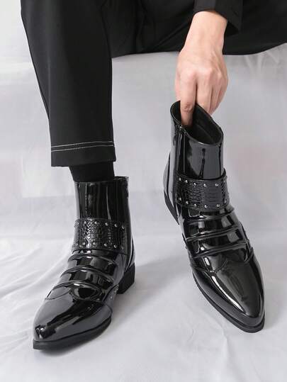 男士透气复古休闲鞋，切尔西踝靴，复古风格男靴，高帮设计，经典百搭，舒适透气，日常休闲靴，户外步行徒步鞋，大码男靴