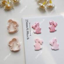 2件套兔子造型聚合物粘土耳环切割器，浮雕兔子粘土切割器，适用于DIY吊坠首饰制作，复活节聚合物粘土工艺工具 - 米色 - 查看 6