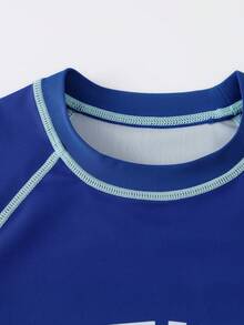 Annil 【高弹渐变两件式泳衣】男童专业游泳比赛训练泳衣休闲长袖泳衣和泳裤套装 - 綠調花 - 查看 3