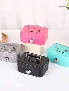 Metal Lock Storage Box, Money Box, Adult Creative Portable Storage Box, Small Key Storage Box, Lockable Coin Box, Metal Cash Storage Box With Key Lock, Metal Key Lock Storage Box With Top Handle, Adult Coin Bank, Coin Savings, Cash Register, Suitable For Daily Office Use, Holiday Gifts, Cash Savings Box, Coin Collection, Fashionable Storage, High-Quality Metal, Wallet, Key Lock Box, Small Business Owner, Budget Saving, Valentine's Day Gift - Multicolor - View 3