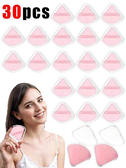 [30个/12个/9个/6个/3个/1个] 三角化妆海绵套装，含收纳盒，可重复使用，多功能化妆工具，适用于粉底、遮瑕、BB霜、防晒霜、气垫粉底、腮红等，完美替代化妆刷，是旅行和日常使用的理想之选。