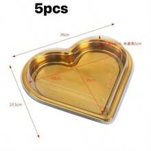 5 Packs Heart-Shaped Plastic Serving Trays With Lids - Multi-Purpose Large Capacity Snack Containers For Fruits, Vegetables, Salads, Cheese Boards, And Parties - Gold - View 15