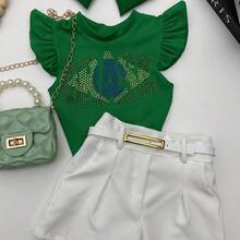 Girls' Outfit Set: Brazil Blouse, Shorts, World Cup Look - Áo sơ mi xanh - Xem 4