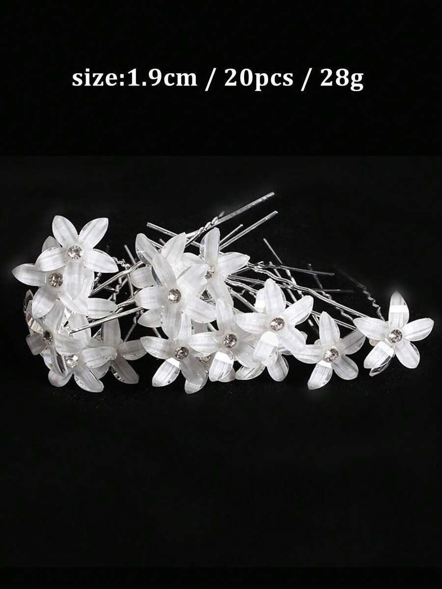 20个水晶花朵U型发夹，新娘婚礼发型配饰 - 銀色 - 查看 1