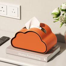 PU Leather Tissue Box Holder, Luxury Minimalist Cloud-Shaped Desktop Napkin Dispenser, High-End Home Decor - Orange Cloud Tissue Box - View 4