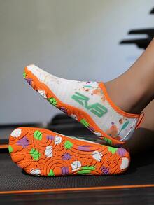 1双透气印花水鞋，低帮套脚赤足鞋，橡胶鞋底，适合户外、沙滩、水上活动、室内瑜伽、跳绳、春夏休闲穿着 - 橘色 - 查看 4