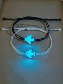 ATLVXJL Set de 2 collares con colgante de pez con forma que brilla en la oscuridad para pareja/amistad con cordón negro/blanco, set de joyas casuales con pulsera, adecuado para uso diario y regalo de vacaciones - Multicolor - Ver 1