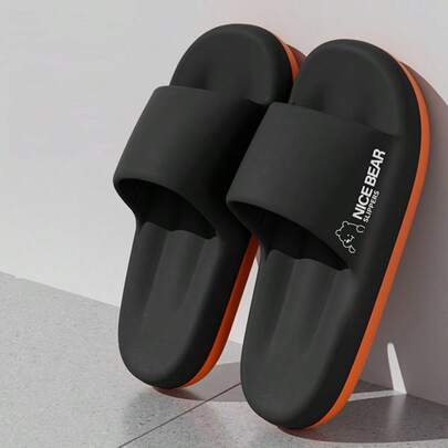 情侣休闲拖鞋，软底卡通熊印花，室内/室外、沙滩、浴室皆宜，穿着舒适，建议选购大一码。