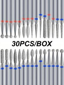 30PCS/BOX Diamond Nail Drill Bits Set Precision Cuticle Bits Highquality Bits Nail Tech Manicure Pedicure Remover Tools For Acrylic Gel Nails Salon Home - Silver - View 1