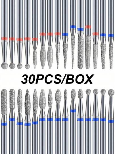 30PCS/BOX Diamond Nail Drill Bits Set Precision Cuticle Bits Highquality Bits Nail Tech Manicure Pedicure Remover Tools For Acrylic Gel Nails Salon Home