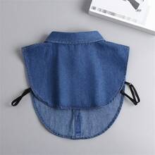 1pc Detachable Dark Denim Crew Neck Dickey, Versatile Undershirt Collar For Sweaters, Hoodies, Blouses - Royal Blue - View 3