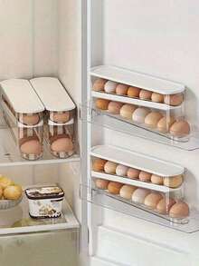 1个自动旋转鸡蛋托盘，适用于冰箱，双层自滚式鸡蛋架，节省空间的冰箱侧门鸡蛋收纳盒，可容纳12-14个鸡蛋，可堆叠滑动式鸡蛋托盘，带独立塑料蛋杯，厨房收纳容器，冰箱鸡蛋分配器配件（多种颜色可选） - 彩色 - 查看 2