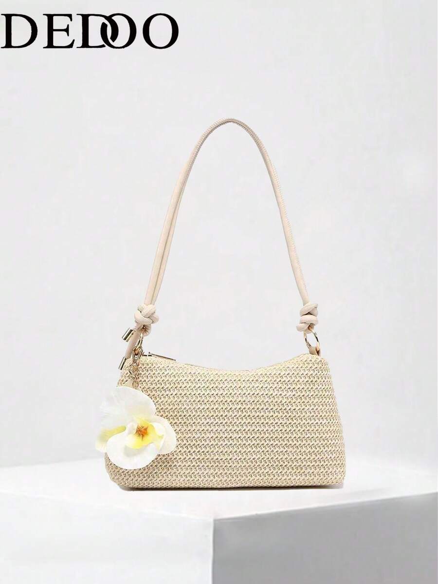 Dedoo 2026 Nuova borsa a tracolla intrecciata in stile coreano per donna, borsa di paglia retrò, borsa a mano portatile