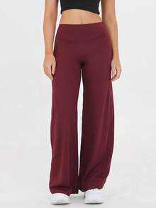 Women's High Waist Solid Color Loose Wide Leg Yoga Pants, Comfortable And Slimming, Suitable For Running, Fitness And Yoga - Màu Đỏ Sâu - Xem 5