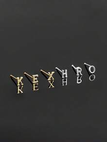 1件S925纯银A-Z字母鼻钉，纯银鼻钉/耳钉，低过敏性，26个字母鼻钉，字母穿孔饰品，饰品，个性，鼻部穿孔饰品，小巧精致，适合日常佩戴。 - 彩色 - 查看 5