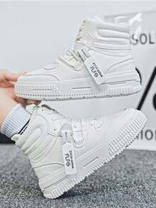 Women's Casual Sport Sneakers New High-Top Canvas Shoes Thick Sole Platform Skateboard Shoes Round Toe Lace-Up Low-Top Comfortable White Shoes For Women, Breathable Odor-Resistant Personalized Motorcycle Boots For Couples Outdoor Travel Vacation - White - View 3