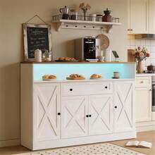 Alacenas De Cocina Madera Gabinete Buffet Con Puerta Y Luces,Gabinete de cubiertos multifuncional, gabinete de almacenamiento tipo buffet para cocina, aparador para sala de estar y comedor - Blanco - Ver 12