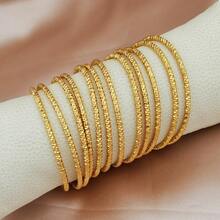 Ladies' 12 Piece Gold Textured Stackable Bracelet Set, Retro Cut Gold Adjustable Stackable Bracelet Jewelry Suitable For Daily Stacking Or Wedding Occasions - Yellow Gold - View 7