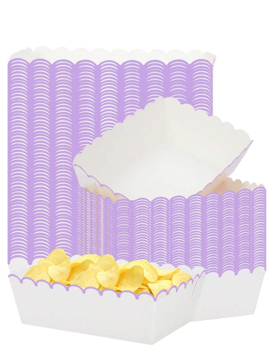 10个/20个/50个装白色和紫色蕾丝边纸质食品托盘,适用于盛放零食、薯条、糖果,也可用于嘉年华、野餐、主题生日派对用品和装饰。 - 紫邊 - 查看 1