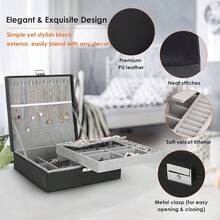 Jewelry Box, Jewelry Boxes For Women & Men With PU Leather, 2 Layer Large Jewelry Organizer Storage Case With Lock, For Necklace Bracelets Earrings Rings, Jewelry Organizer Box Ideal Gift, Black - 黑色,灰色 - 查看 4
