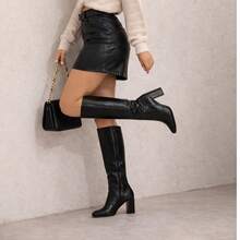 Women's Riding Boot, High Shaft, Square Heel, Comfortable Fashion 206 - Black - View 9