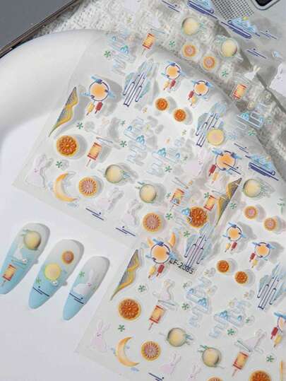 Cartoon Fun Nail Stickers, Relief Nail Stickers, Self-Adhesive Nail Stickers For Women, 5D Relief Effect, Cute And Interesting, Exquisite Theme, Easy DIY Nail Decoration, Holiday Gifts, Party Style Stickers, Water Cup Phone Decoration Stickers