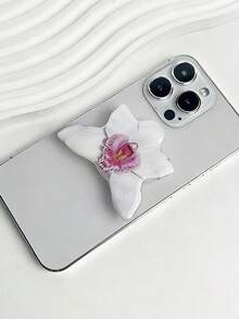 粉色花朵元素手机推拉支架 1 件装，包含彩色花朵、粉色花朵、兰花、百合花，亚克力粘胶手机支架，桌面折叠便携式气囊手机支架，春季礼物 - 彩色 - 查看 5