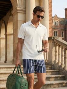 glestore Men's Retro-Style "Old Money" Aesthetic Seagull-Collar Polo Shirt: Simple, Casual, Vacation-Ready, And Comfortable For Commuting - White - View 5