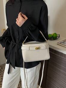 1件女士新款迷你时尚经典纯色优雅单肩包，配有肩带和金属扣装饰的休闲方形包，百搭奢华街头风斜挎包，适合购物、通勤、日常搭配，是女士日常使用的完美之选。 - 白色 - 查看 3