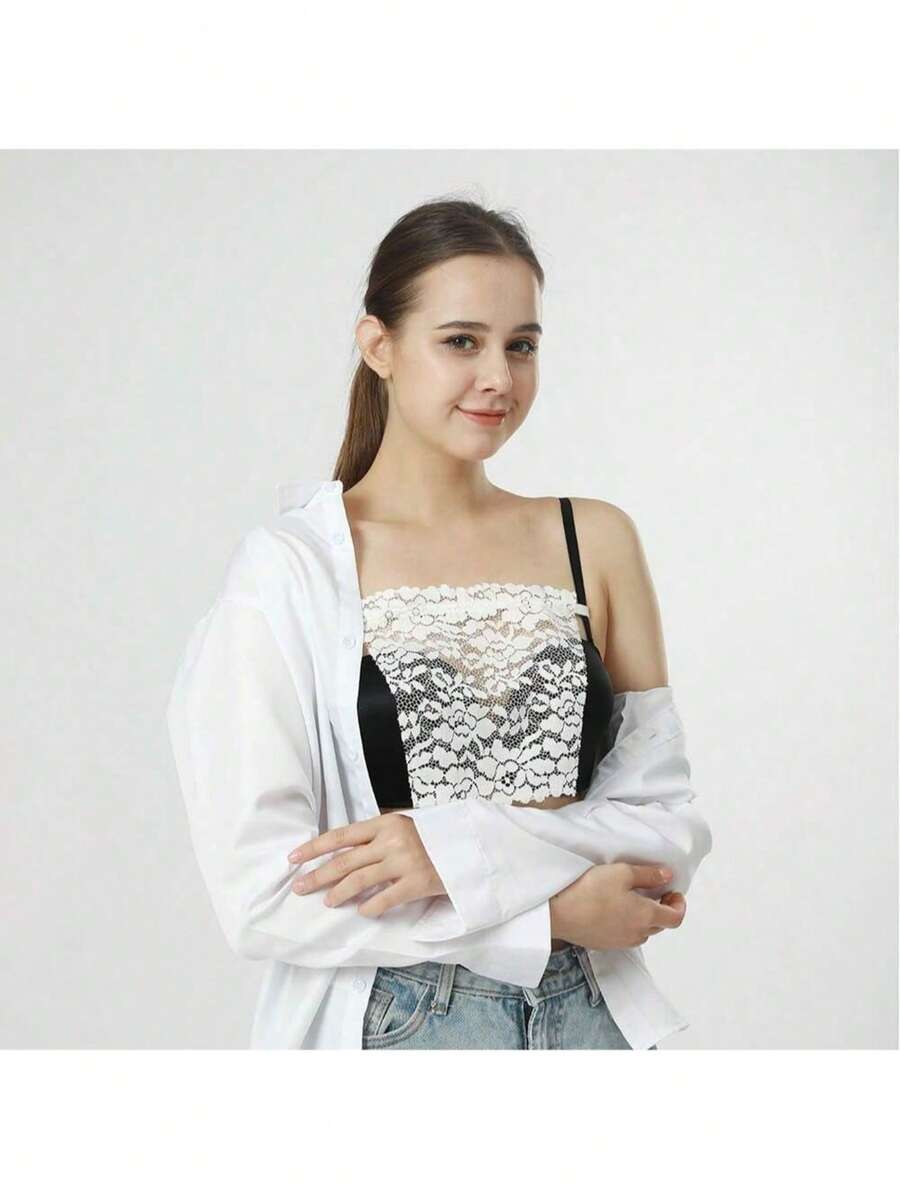 女士蕾丝连体无肩带隐形文胸，防走光胸部遮盖无缝抹胸性感短款内衣 - 多色 - 查看 1