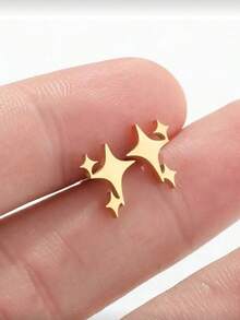 2只朋克风不锈钢星星耳钉，时尚中性设计 - 耳環 - 查看 4