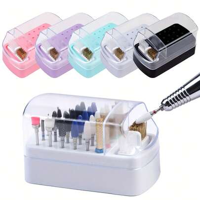 2-In-1 Detachable Nail Drill Bit Storage Box, With 30 Holes, Transparent Organizer, Suitable For Drill Bit Polishing, Includes Cleaning Brush, For Nail Salon Or Home Use, Manicure Accessories