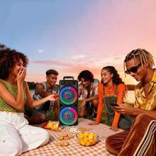 Portable Outdoor Wireless Speaker With Button-Controlled Subwoofer, 2400mAh Battery Capacity, RGB Lighting, Dazzling Light Effects, Dual Subwoofer Design, Suitable For Home, Outdoor, Parties, Square Dancing, Karaoke, Family Gatherings, Disco And Other Occasions, With Cool Lighting Effects. - 查看 3