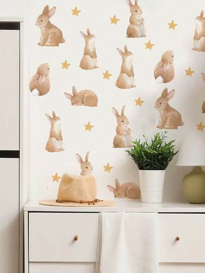 1pc, Multi-Size, PVC Removable Wall Sticker, Includes Pink Unicorn, Heart-Shaped Bear, Bear Holding Balloon, Cartoon Rabbit, Suitable For Children's Room, Nursery, Bedroom, Living Room, Study, Dining Room, Bathroom, Home Wall Decor