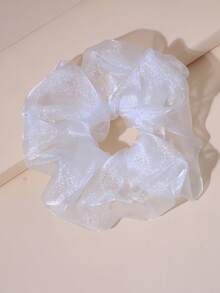 1pc Large Mesh Hair Scrunchie - Beige - View 4