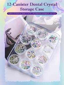 380件牙齿宝石套装，12罐DIY水晶首饰套装牙齿宝石套装，专业时尚牙齿宝石入门套装（不含胶水和灯） - 白AB - 查看 5