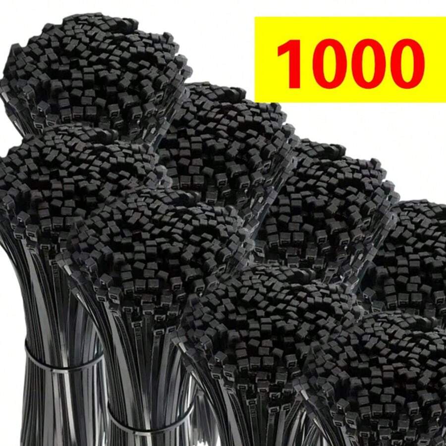 1000pcs Black Heavy Duty Self-Locking Nylon Cable Ties 6IN (150mm), Widely Used For Automotive, Electrical, Gardening, Household, Office, Durable & Non-Slip - 1000PCS - View 1