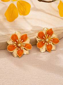 1 Pair Fashionable Enamel Flower Pendant Earrings, Suitable For Women's Daily And Summer Vacation Elegant Outfits - Yellow Gold - View 2