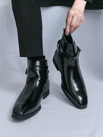 Outdoor wandelschoenen voor heren, retro hoge Chelsea enkellaarsjes, minimalistische, effen, veelzijdige instapschoenen voor dagelijks gebruik.