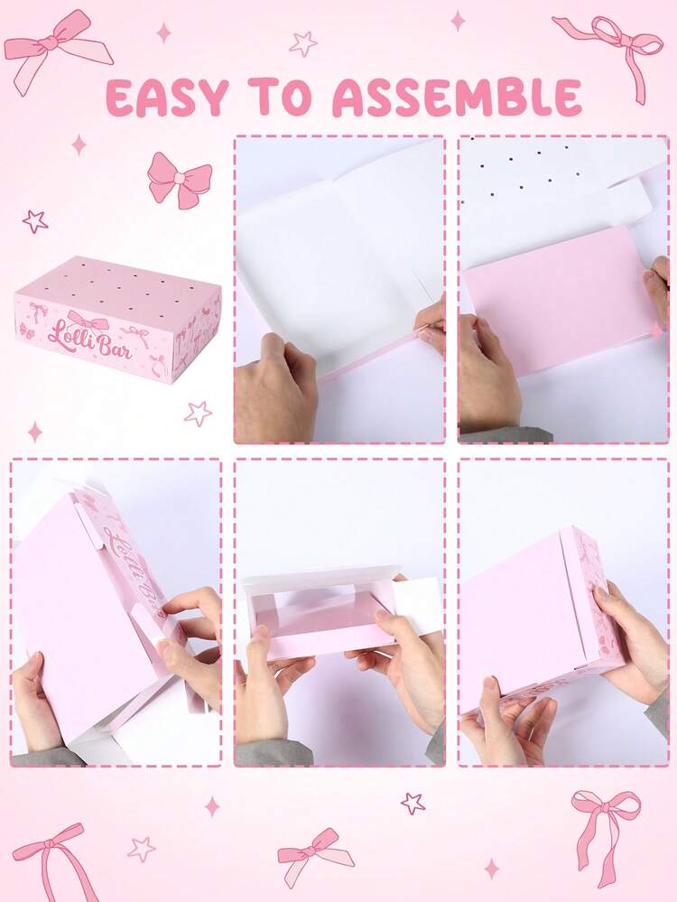 一套粉色蝴蝶结造型棒棒糖展示架蛋糕装饰盒，纸质棒棒糖展示架，蛋糕棒棒糖托架盒，粉色生日派对甜点展示架桌面装饰，派对用品，纸质棒棒糖展示架，适用于婚礼、生日、周年纪念、毕业典礼、迎婴派对装饰，桌面糖果棒棒糖中心装饰，新年纸杯蛋糕架，蛋糕装饰，婚礼装饰，派对用品，婚礼配件，生日蛋糕架 - 粉紅色蝴蝶結 - 查看 7