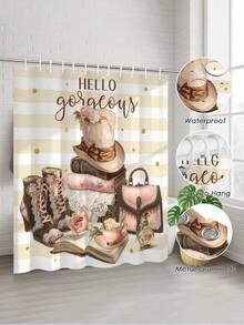 1/3/4pcs "Hello Beauty" Vintage Victorian Style Printed Shower Curtain Bathroom Set, Elegant Luxury Bathroom Window Curtain, Waterproof Modern Home Bathroom Decor Shower Curtain, 72in*72in - Bathroom Divider Shower Curtain, Includes 12 Hooks, Bathroom Accessories - Includes Toilet Seat Cover, Bath Mat And Rug, Made Of Polyester Fabric - Washable, Suitable For Home Bathroom / Hotel / Western / Apartment / Dorm / Retro Home, French Elegant Bathroom Decor, Suitable For All Seasons, Apartment Essential, Housewarming Gift, Mother's Day Gift - A7 - View 3