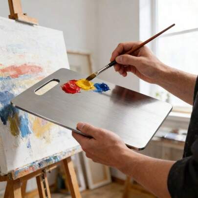 Oversized Stainless Steel Paint Palette With Thumb Hole – Heavy Duty Metal Mixing Tray For Acrylic, Watercolor & Oil Painting – Large Professional Art Palette For Artists, Beginners, Studio & Outdoor Sketching