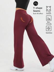 Women's High Waist Solid Color Loose Wide Leg Yoga Pants, Comfortable And Slimming, Suitable For Running, Fitness And Yoga - Màu Đỏ Sâu - Xem 3