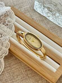 1 buc. Ceas de damă cu cuarț, stil brățară aurie, elegant și potrivit pentru purtare zilnică, cadou de ziua de naștere/absolvire, ocazii casual - Aur - Vizualizare 3