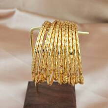 Ladies' 12 Piece Gold Textured Stackable Bracelet Set, Retro Cut Gold Adjustable Stackable Bracelet Jewelry Suitable For Daily Stacking Or Wedding Occasions - Yellow Gold - View 4